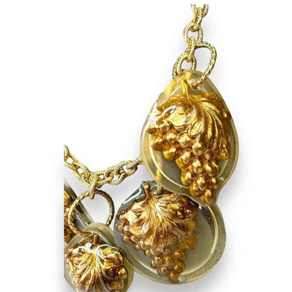 Artisan Gay Isber Statement Necklace Gold Grape Charms Resin Mixed Media 19” - Picture 4 of 11
